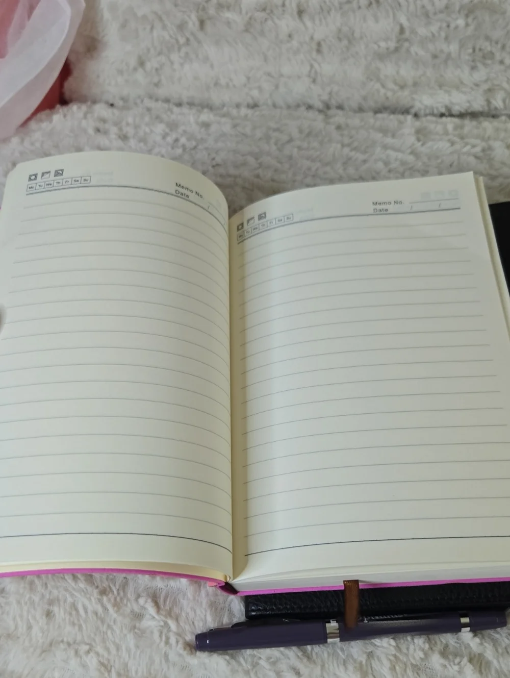 Black Faux Leather Planner with Purple Pen And Manage Time Pink Notebook